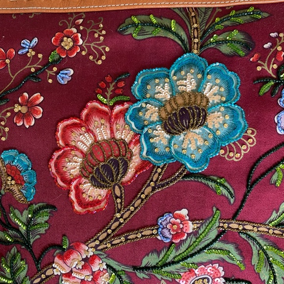 Vintage Isabella Fiore Floral Sequin Beaded Handbag Tote Flowers - Picture 2 of 14